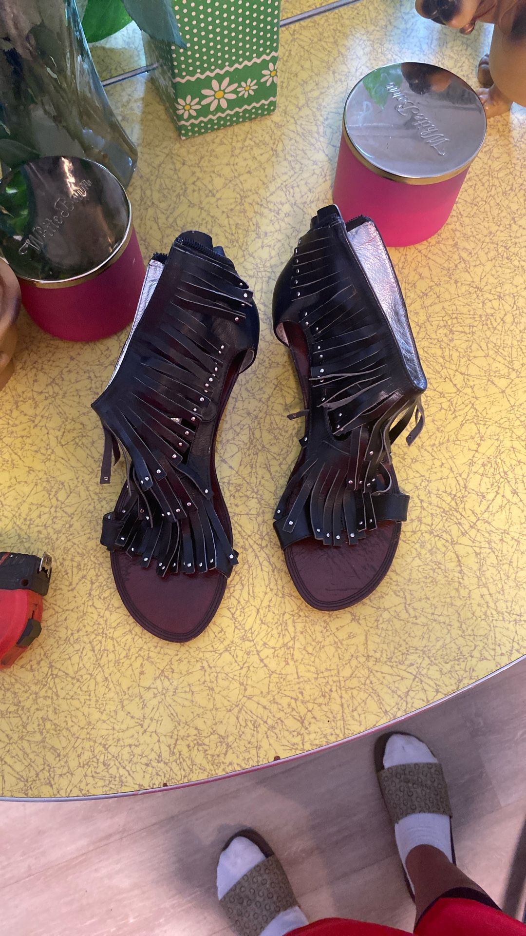 Marino Women’s Size 8 Leather Fringe Wedge Heels.
