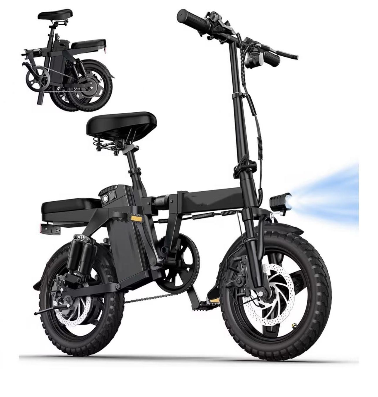 Electric Bike for Adults,14" Folding Adult E Bike with 500W Motor,20 mph,28 Miles Range,Advanced 9-Point Suspension & Pro-Level 44.99% Brake Ratio,Rem