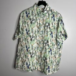 Sartoria Saracena 100% Linen Button Down Shirt Mens Large Green Made In Italy