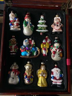 Glass Christmas Ornament Set in Wooden Case