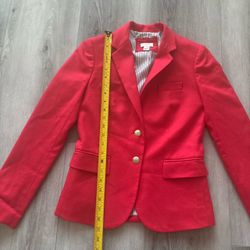 J. Crew Schoolboy Blazer Red Laine Blend Two Button Gold Button Jacket Size-00