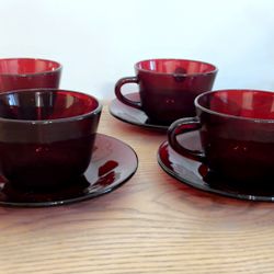 Anchor Hocking Glass Co. Royal Ruby Red cups and saucer