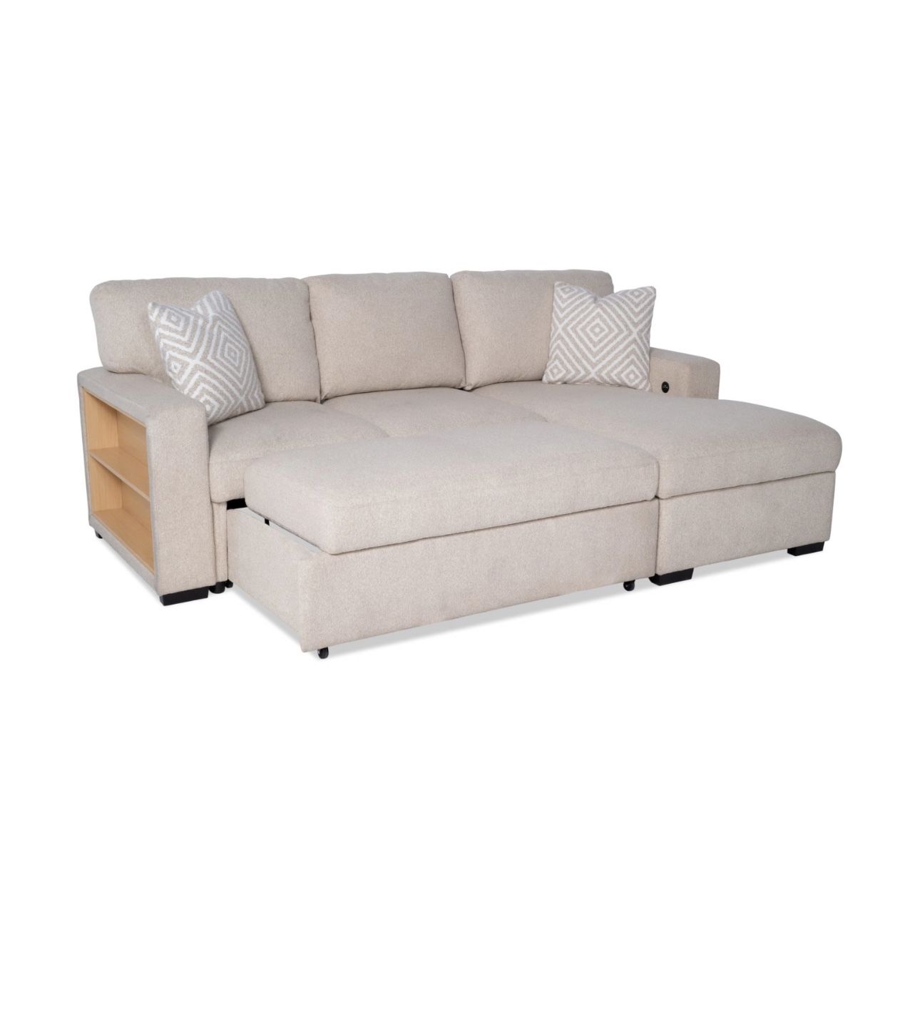 Playday Beige 93" 2 Piece Right Arm Facing Pop-Up Sleeper Chaise Sectional with USB & USB-C Ports