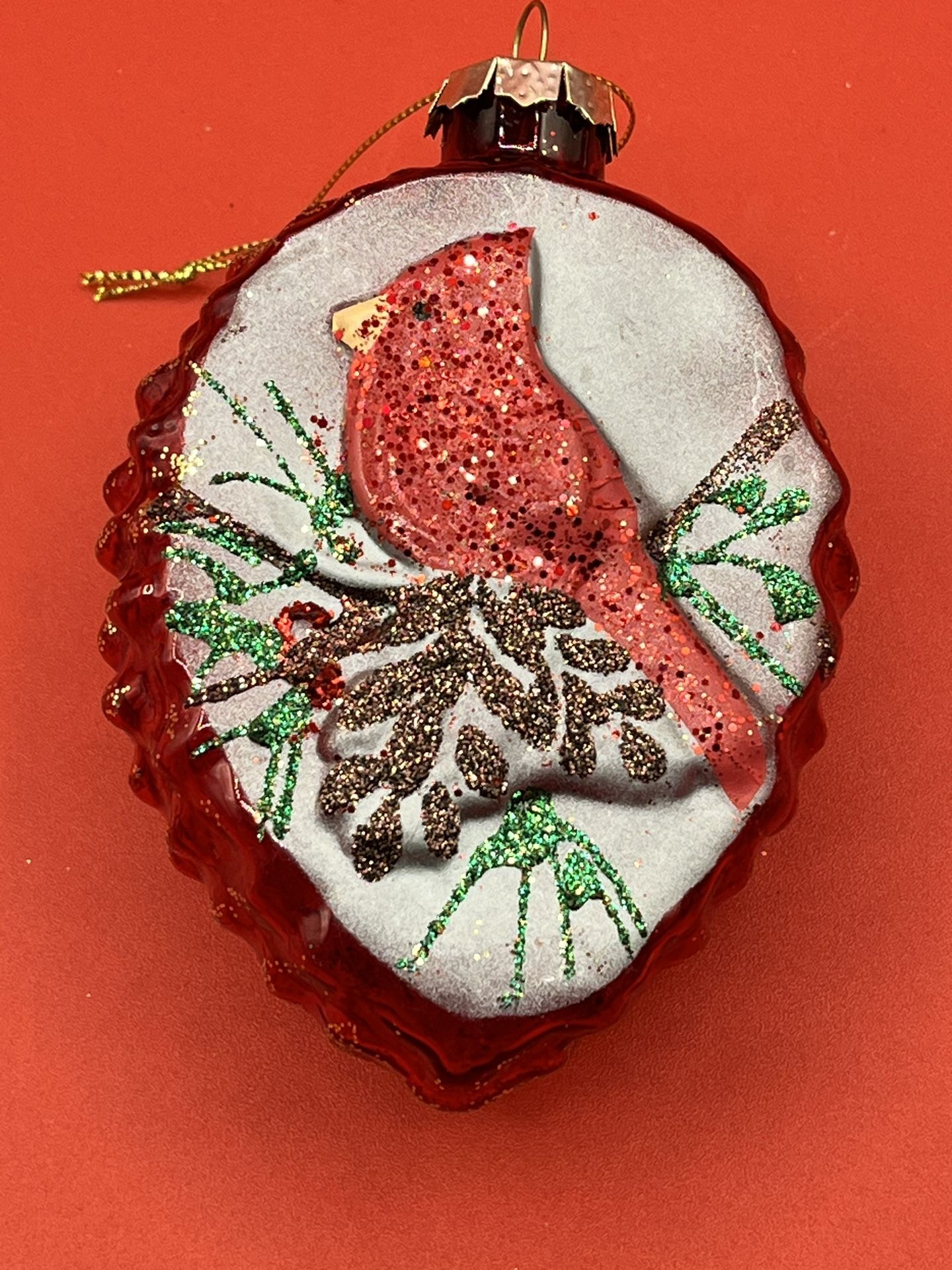 Vintage Red Cardinal Branch Pinecone Christmas ornament