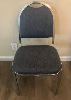 Blue fabric, metal chair