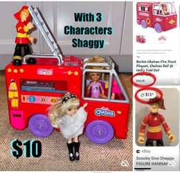 $10 Barbie Chelsea Firetruck and Scooby doo Shaggy figure in 2 dolls