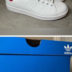 ADIDAS YOUTH KIDS STAN SMITH SHOES  SNEAKERS NWT WHITE/PINK NIB SIZE 6