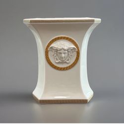 Versace Medusa  Vase-8” Porcelain w/24k Gold Greek Key