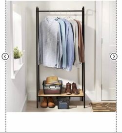 Black Metal Garment Rack with Wood Shelf