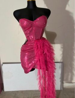 Hot Pink Sequin Strapless Mini Dress with Tulle