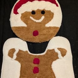 Gingerbread Man Christmas Bathroom Rug Set - Toilet Contour Mat + Seat Cover - Never Used”