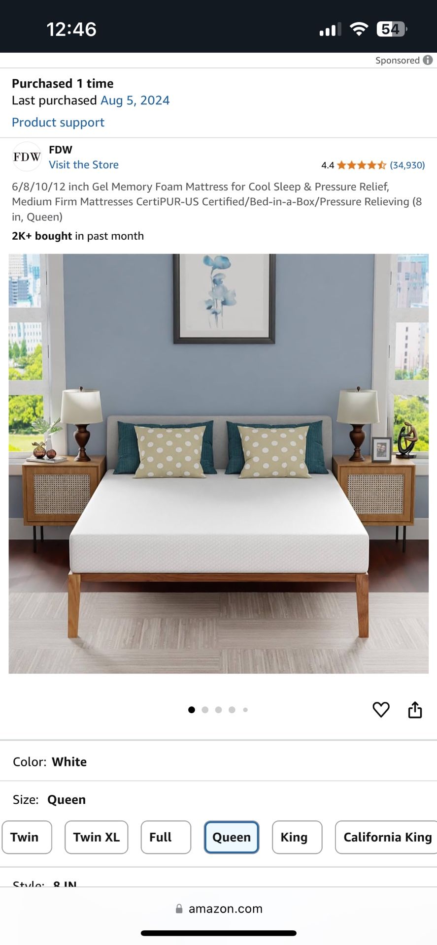 Pick Up Mid September 8 Inch Queen Size Memory Foam Mattress