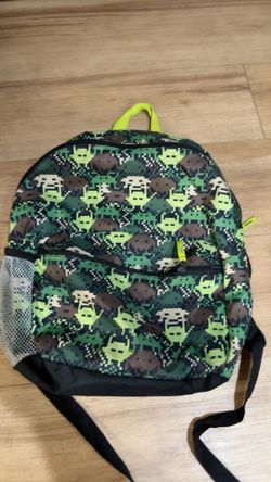 Space Invaders green camo nylon backpack