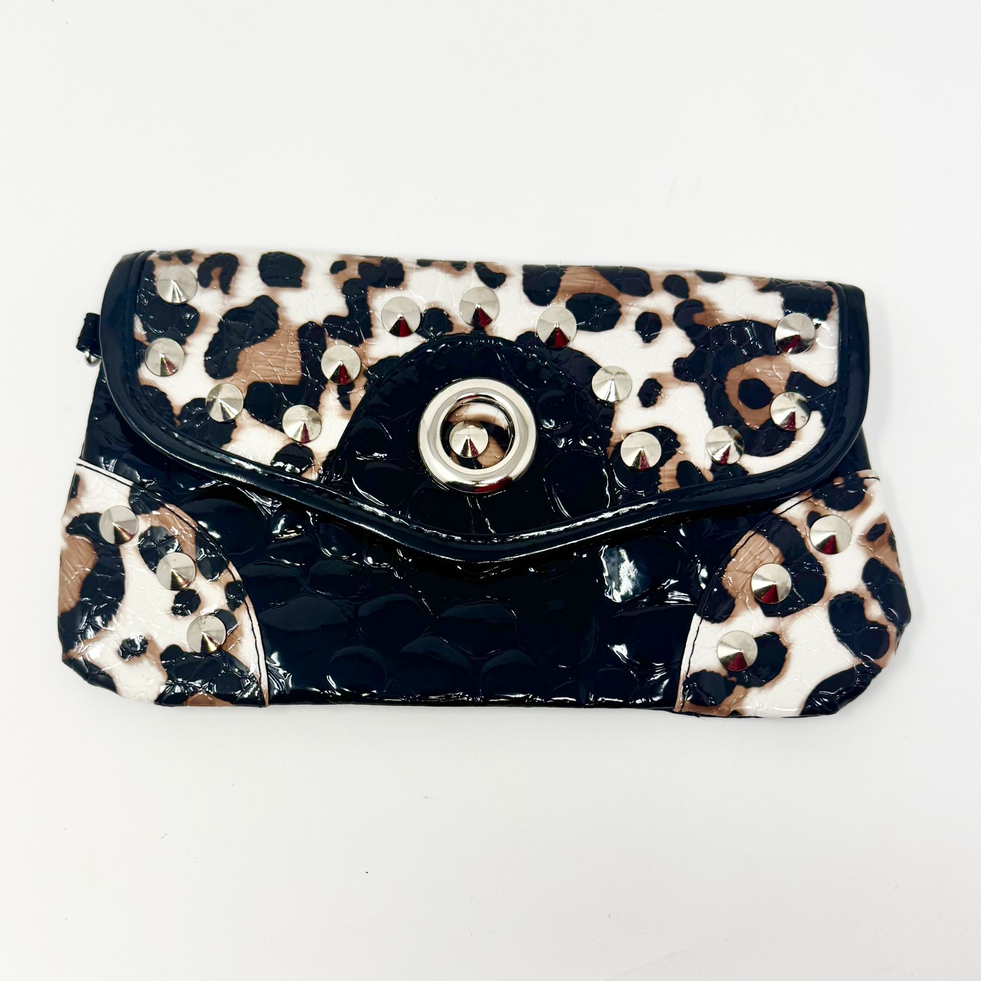 Silver Studded Brown and Black Clutch