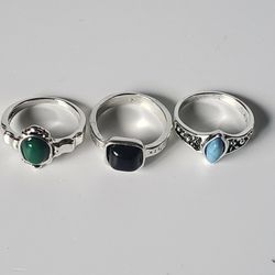  3 Pieces Women's Rings Bohemia Antique Silver platedStone Finger joint Ring, Fashion Size 6.5