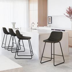 24"H Faux Leather Bar Stool, Black (Set of 4)