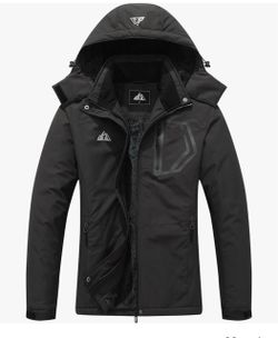 Black Fleece-Lined Hooded Outdoor Jacket size M Jacket Waterproof Winter Ski Coat