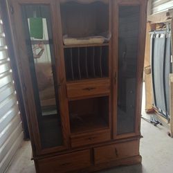 Nice Wooden China Hutch Mirrors Glass Shelves 