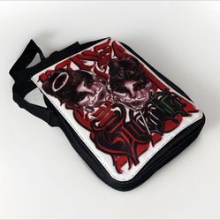 Female ink Custom Drawn Canvas Crossbody Nylon Messenger Bag Black Red White Zip