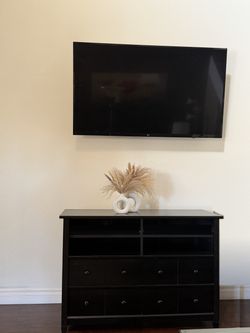 **Black TV Stand Dresser with Drawers**