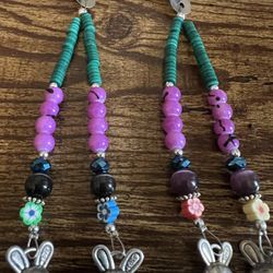 Silver Hair Clips With Beads And Bunny Charms