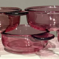 "Corning Grab-It Handled Bowls Cranberry Glass Set of 5"