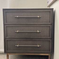 Tall distressed grey and gold accent chest drawers