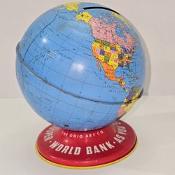 Vintage Tin OHIO ARTS World Globe Bank