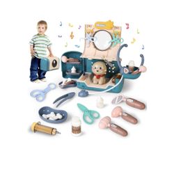 Pet Dog Care Suitcase Toy, 20PCS Pet Care Playset with Veterinarian Kit Doctor Kit & Interactive Electric Dog, Pet Feeding Veterinarian Medical Role P