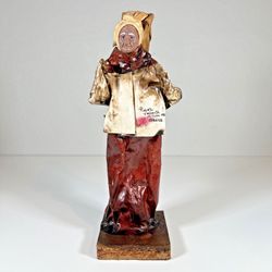Vintage Mexican Folk Art Paper Mache Woman Figurine 1992 Puerto Vallarta