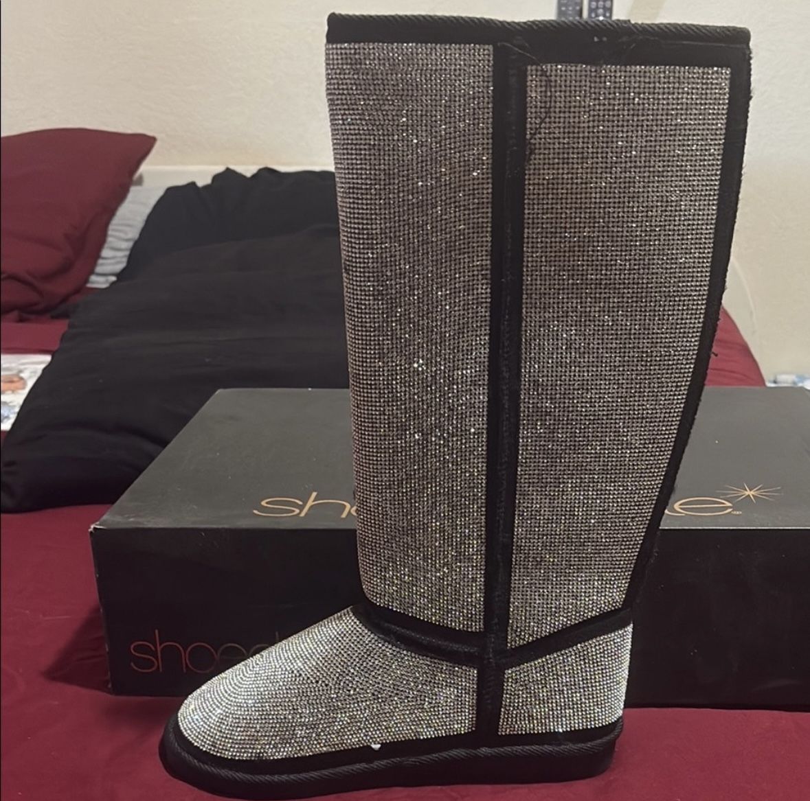 Shoe Dazzle - Black Glitter Boots