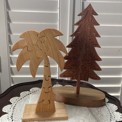 2- Adult Wood Tree Puzzles.  Not As Easy As They Look.