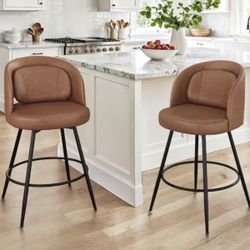 Audrey 26 in. Brown Faux Leather Swivel Bar Stool Metal Frame Bar Chairs Counter H8 Bar Stool with Cushions Set of 2