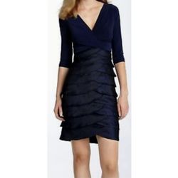 Adrianna Papell Navy Tiered Cocktail Dress - Size 12