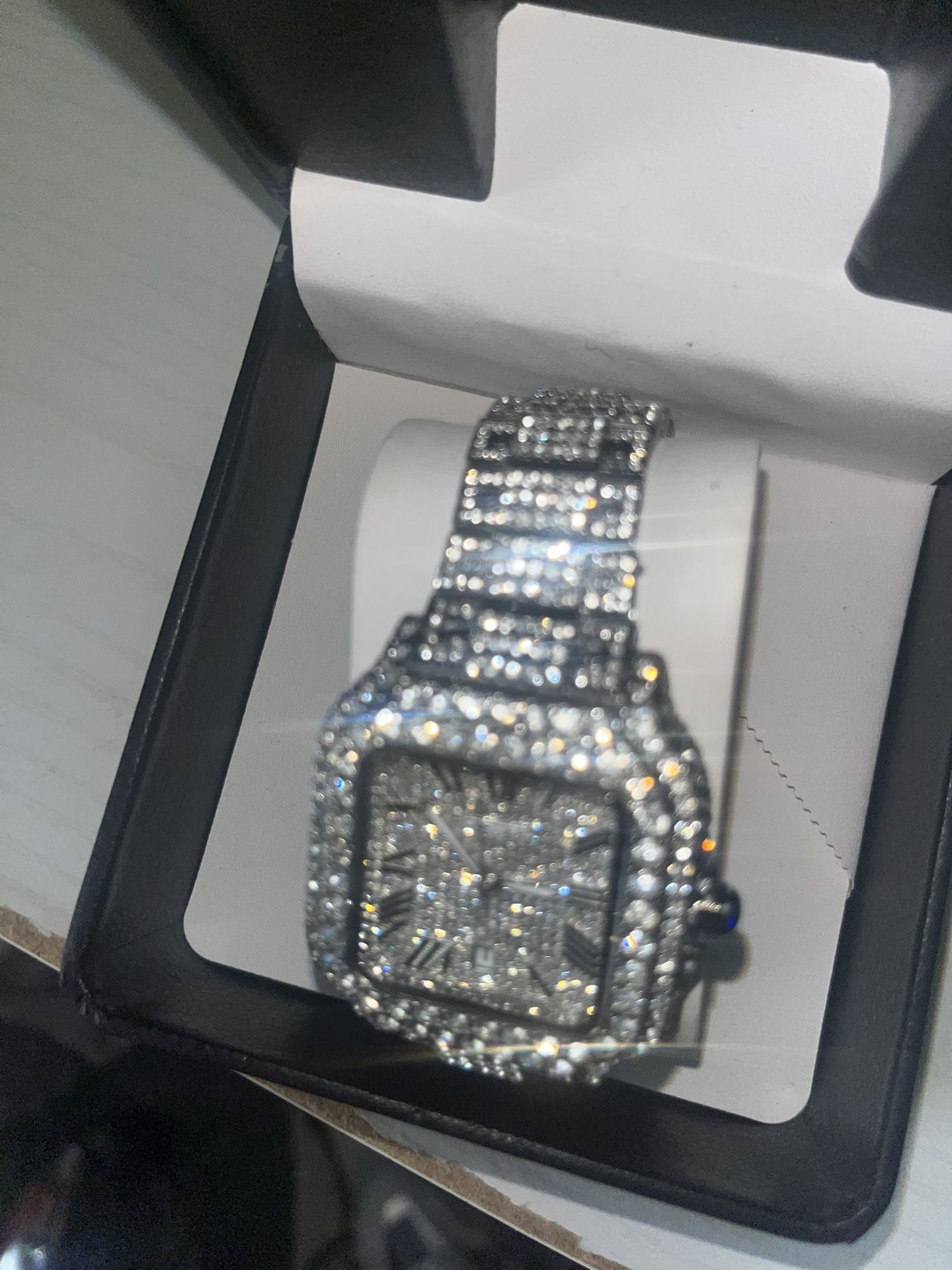 Cartier VVS Bust Down Diamonds Moissanite Watch Sliver Color Dial Men Watch Box