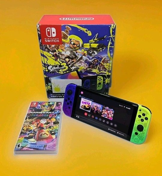 Nintendo Switch OLED Splatoon 3 Edition + Mario Kart 8 Deluxe/ Full Set
