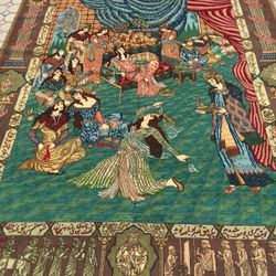 Genuine hand knotted True Persian Tabriz pictorial Rug