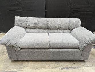 Textured Grey Fabric Two-Seater Sofa with Rolled Arms