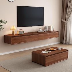 Zusnzosy Floating TV Stand - Wall Mounted Media Console with 2 Flip-Down Doors & 2 Drawers Entertainment Center TV Cabinet, Video Shelf for Home Room 