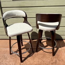 Set Of 4 Bar Stools Brown Wood And Gray-beige $$80