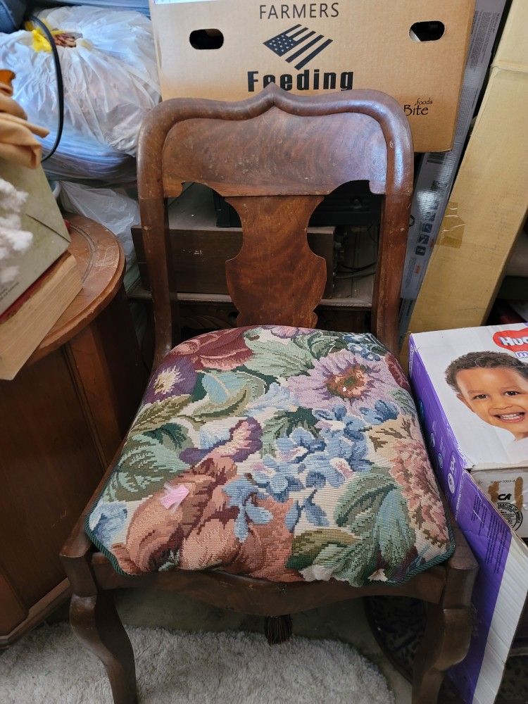 Antique Floral Chairs Pair