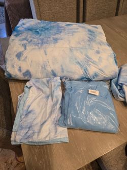 Mainstays Blue Tie Dye 8 Piece Bed in a Bag Comforter Set with Sheets, Twin
