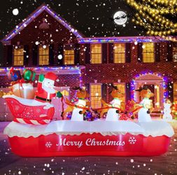 Inflatable Santa Sleigh with Reindeer Christmas Decoration
