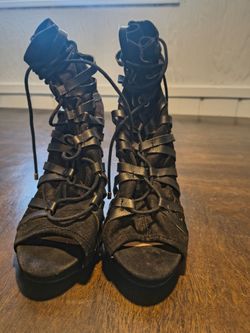 Black Gladiator Lace-Up Platform Heels