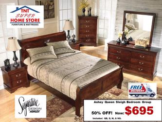 Cherry Ashley Sleigh Bedroom Group Free Delivery