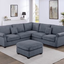 Corduroy Sectional Sofa With Ottoman 