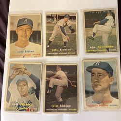 Lot Of 6 1957 Topps Baseball Cards Brooklyn Dodgers Pitchers