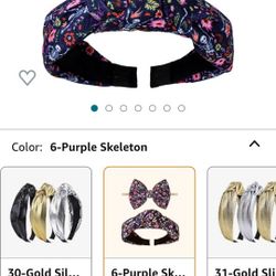 Headband Skull Hairbands for Women Baby Bows Pumpkin Hair Accessories Non Slip Hair Hoop for Girls Purple Skull