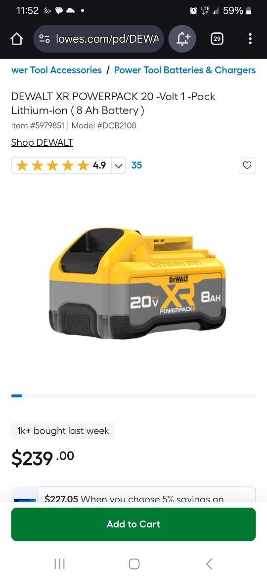 Dewalt Power Pack Battery $100