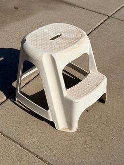18” White Plastic Two Step Portable Stairs Step Stool